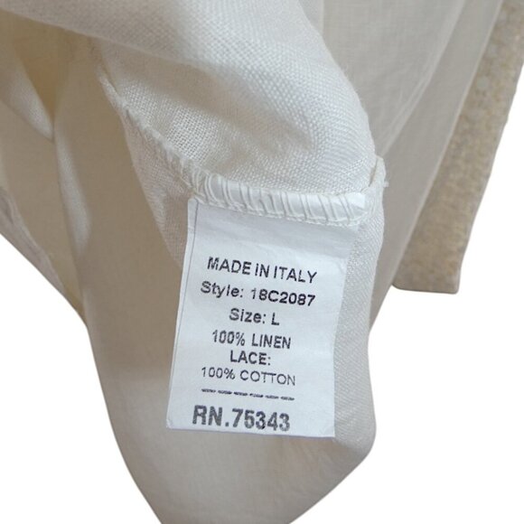 Vintage-Look Ivory White Crochet Lace Boho Top 100% Linen Women's Size Large - Picture 7 of 7